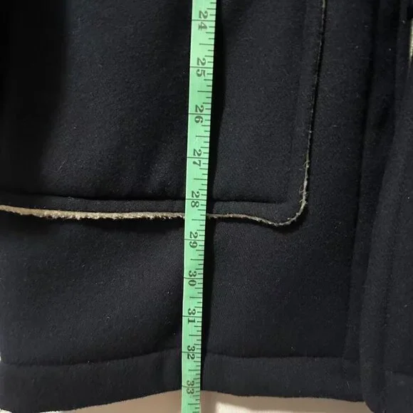 Zara Basic Women's Ladies Dark Blue Navy Wool Coat Jacket with Hood Size (L) - Picture 10 of 12